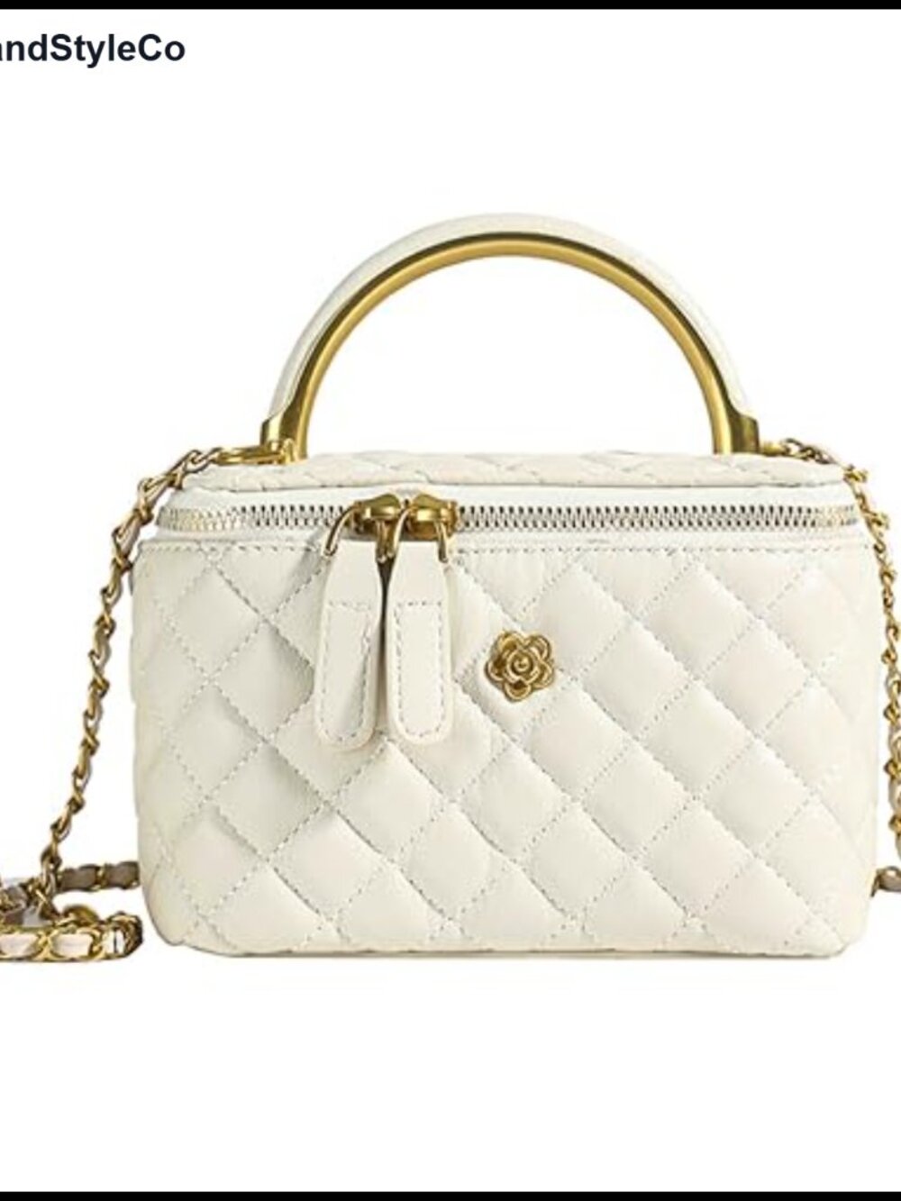 Faux Leather Mini Quilted Crossbody Bag with Gold Chain